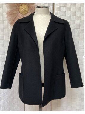 Linda Allard Ellen Tracy 100% Wool Double Faced Collared Black Blazer Size 6
